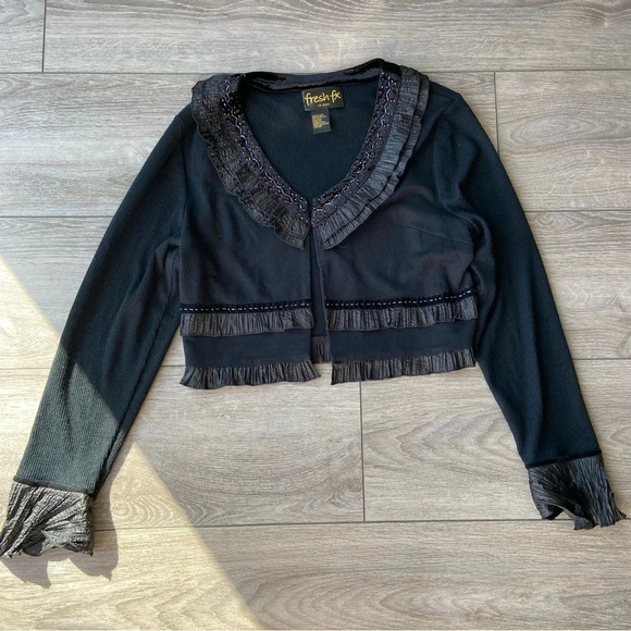 Fresh Fx Beaded Ruffles Open Front Cropped  Cardigan - Picture 4 of 14
